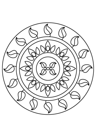 Simple Mandala With Leaves Coloring Page